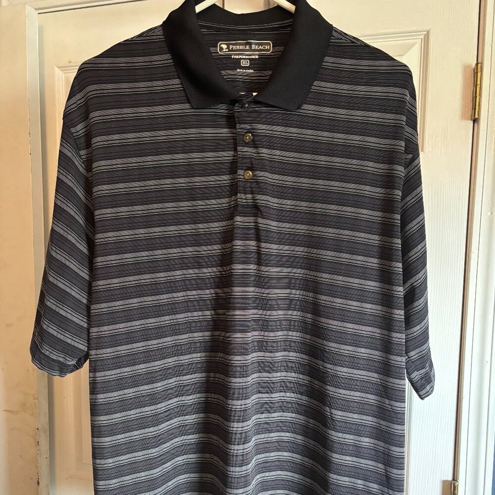 Pebble Beach Performance Men's XL Golf Polo Shirt Short Sleeve Black/Gray Strip